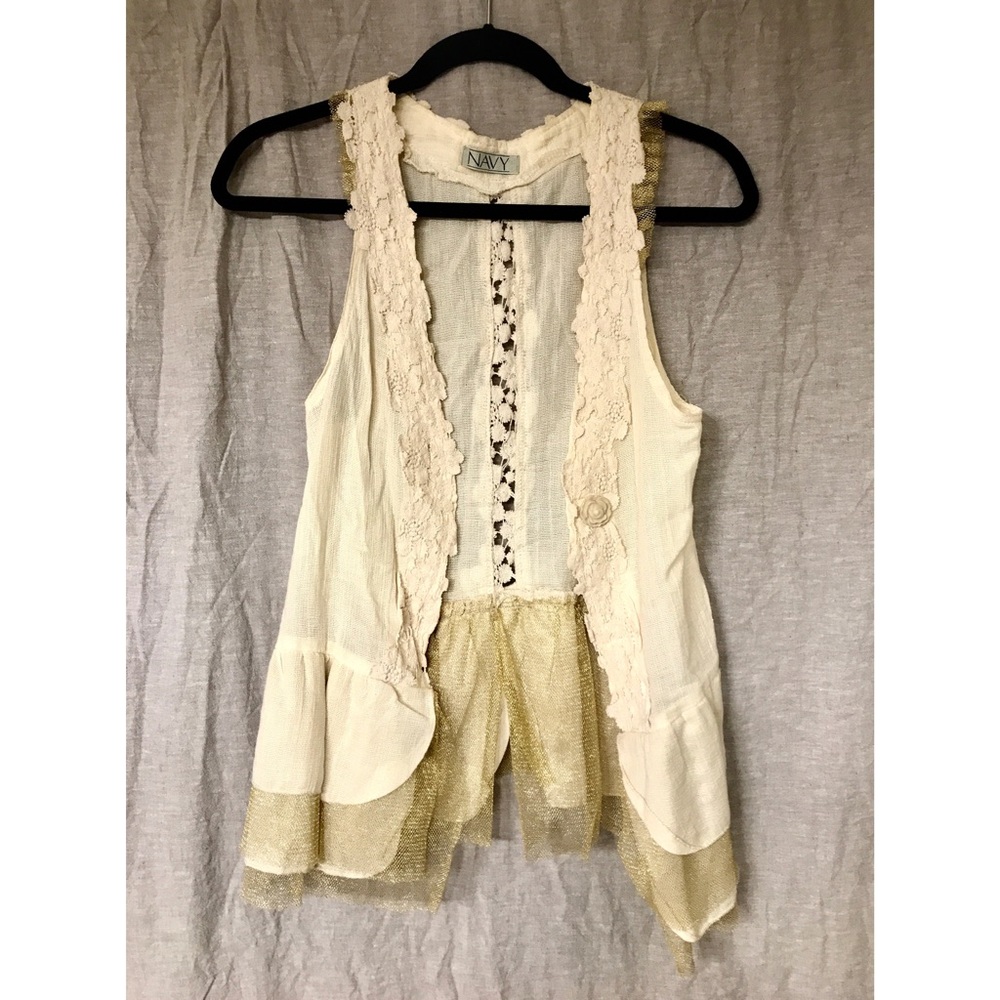 ***SOLD***Cream Vest w/ Gold Tulle